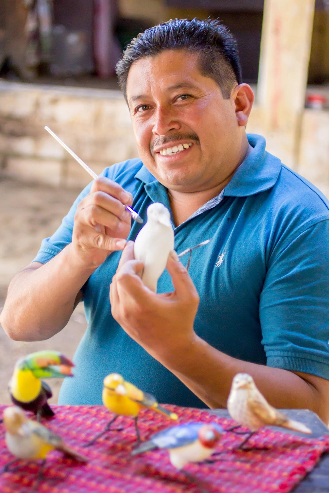 Guatemalan Handmade Jacobin Hummingbird Clay Bird Figurine - Jacobin Hummingbird