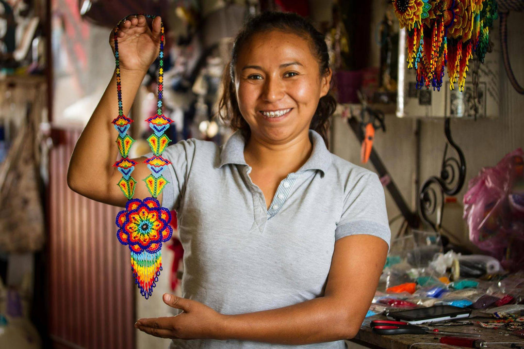 Glass Beaded Dangle Earrings - Golden Frida