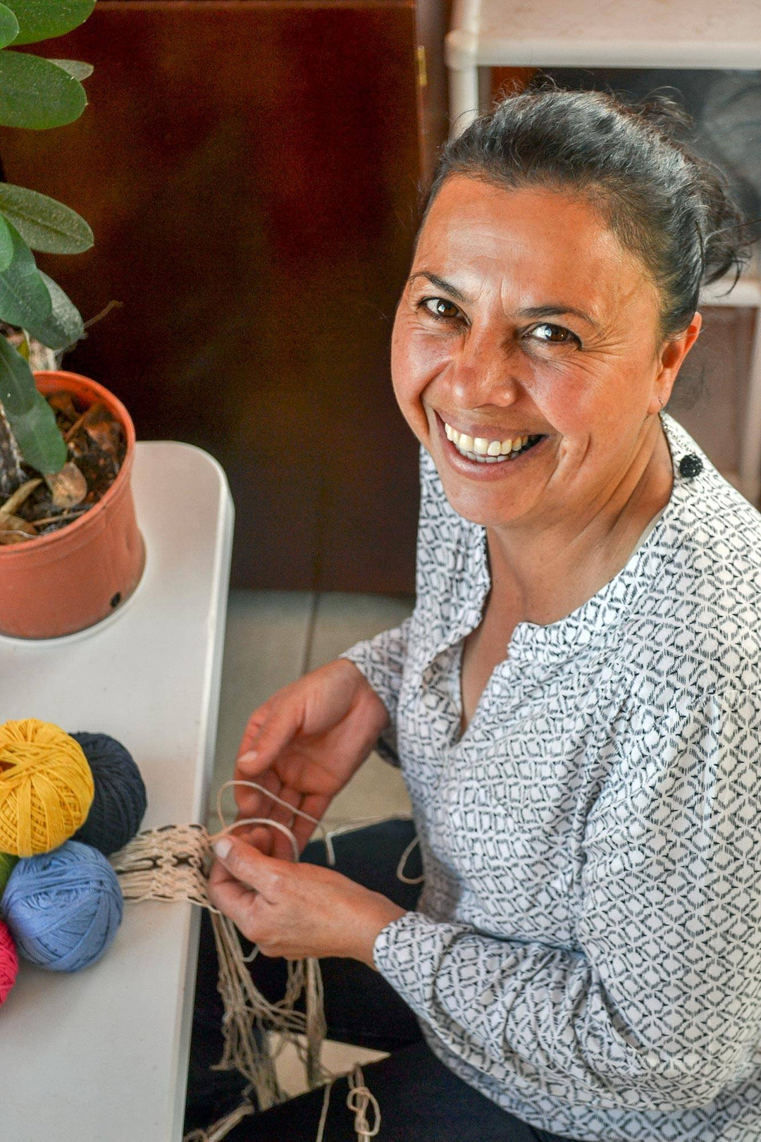 Macrame Headband in Black and White Cotton - Starry Night