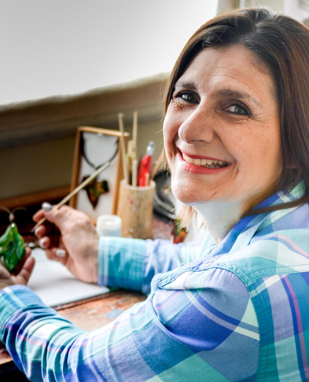 Blue Trapezoid Art Glass Pendant Necklace from Costa Rica - Deep Sea Currents