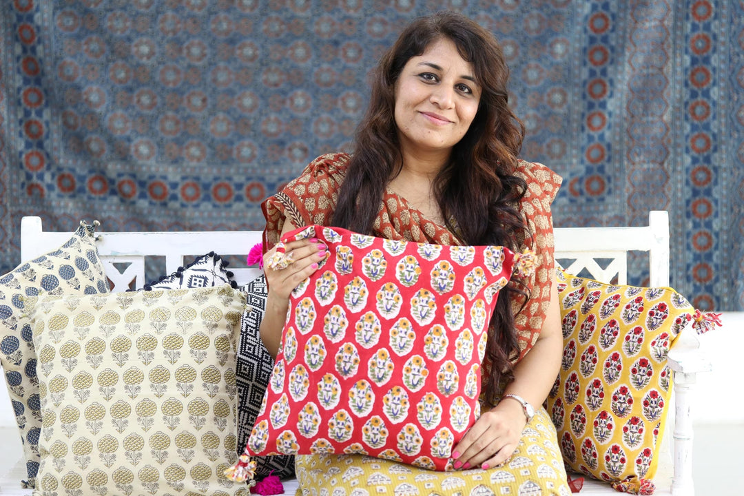 Navy Blue Geometric Motif Cotton Cushion Covers (Pair) - Delhi Diamonds
