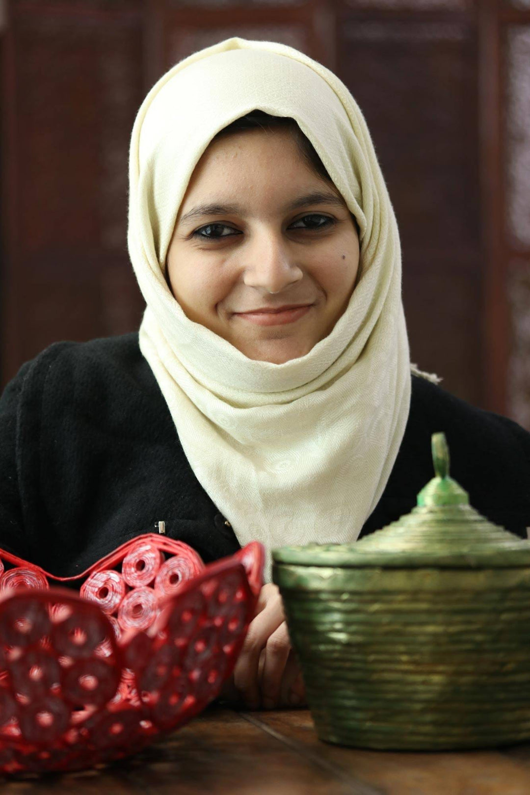 Handcrafted Recycled Paper Basket from India - Red Garden