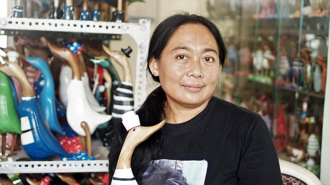 Acacia Wood and Bamboo Root Sculpture - Chef Duck