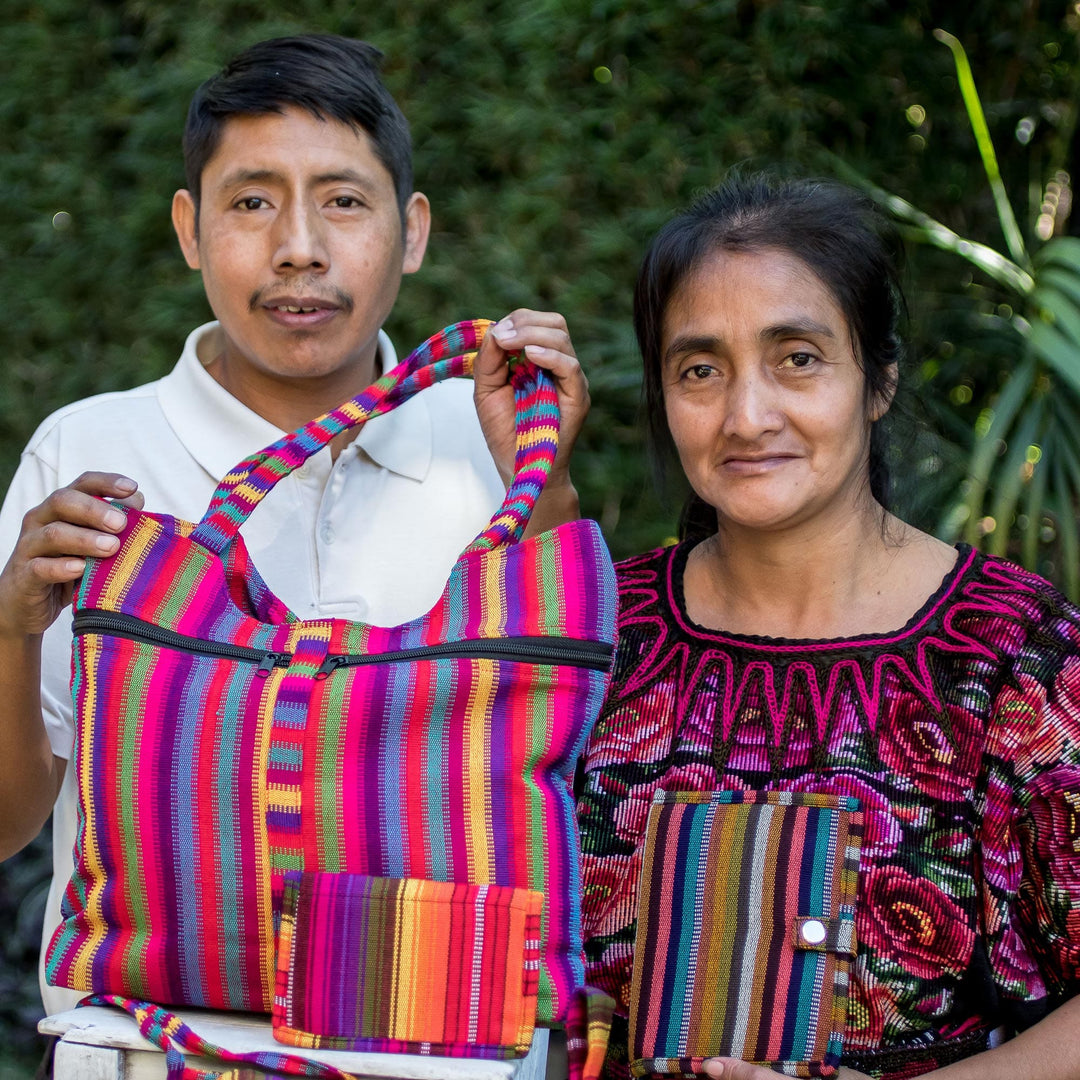 Striped Cotton Shoulder Bag Hand Woven in Guatemala - Colorful Countryside Stripes