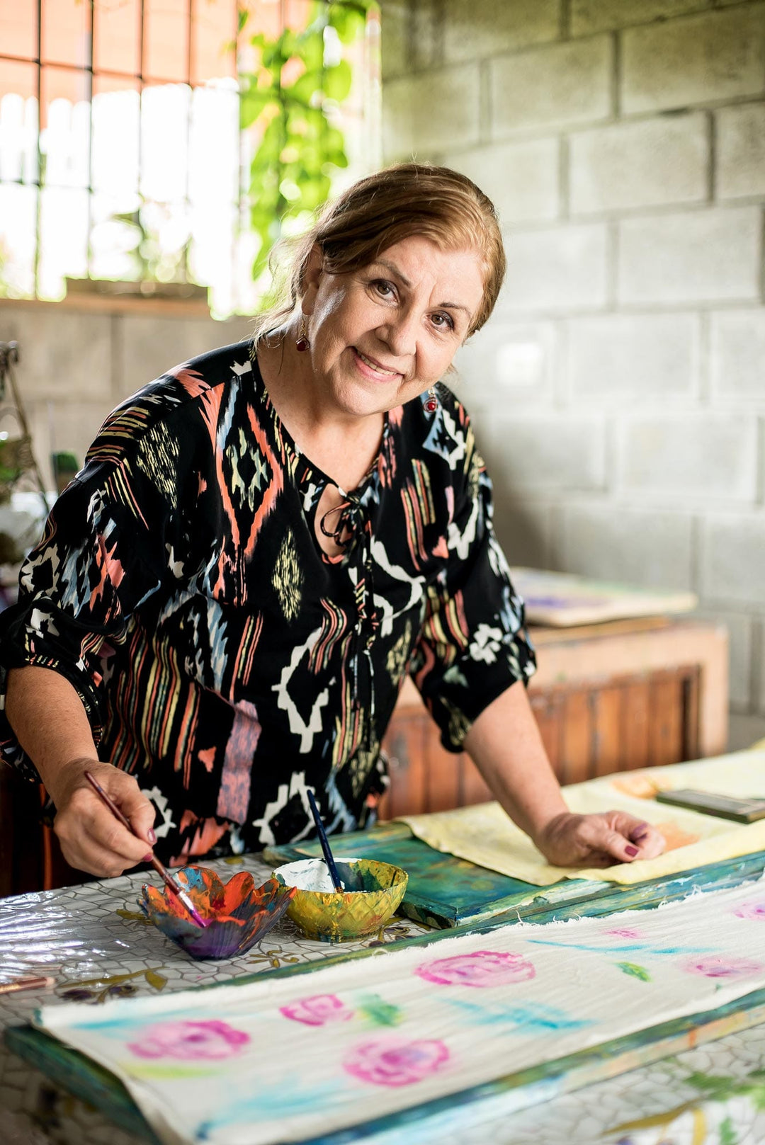 Hand Painted Cotton Shawl from Costa Rica - Poppy