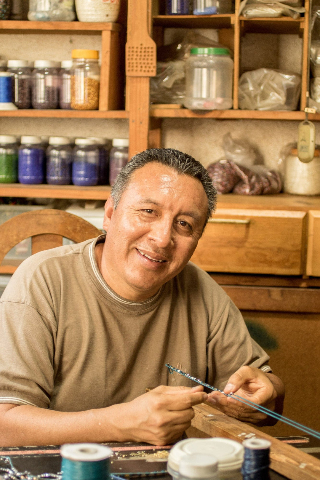 Guatemalan Handmade Crystal & Glass Beaded Dangle Earrings - Fashionable Gold