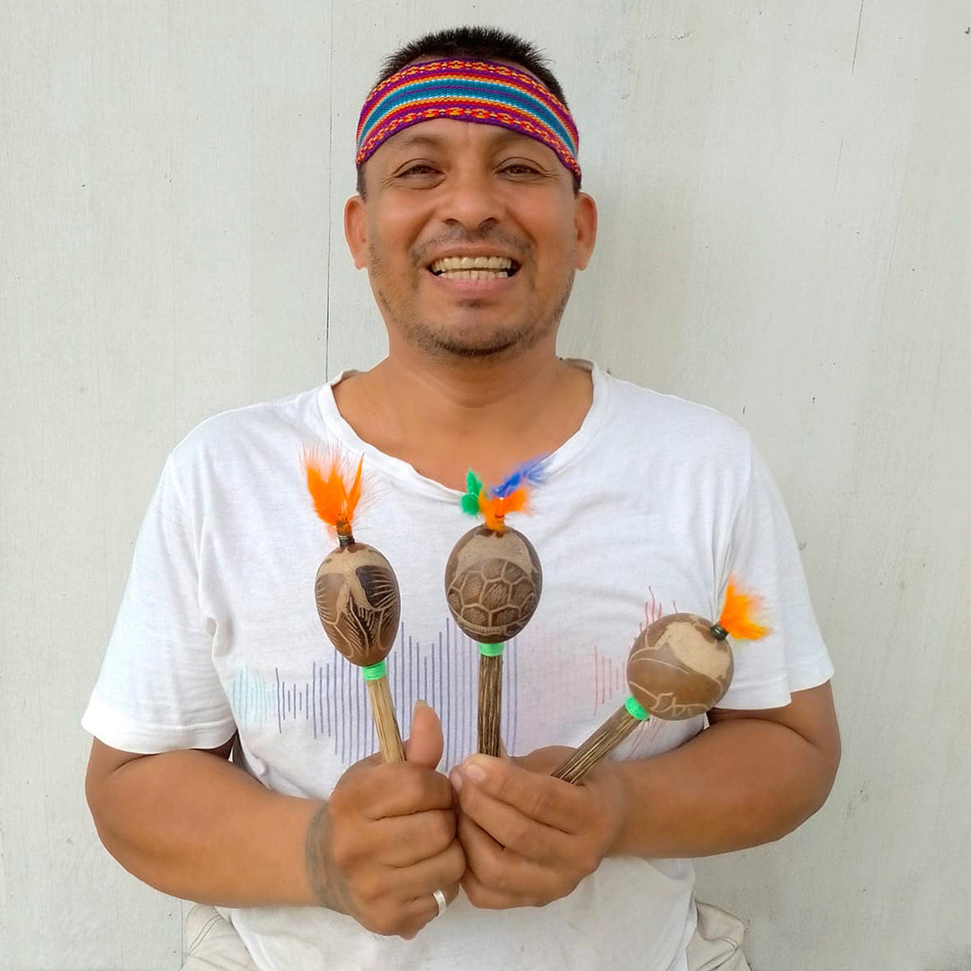 Handcrafted Gourd Mini Maracas with Feather (Pair) - Sacred Butterfly