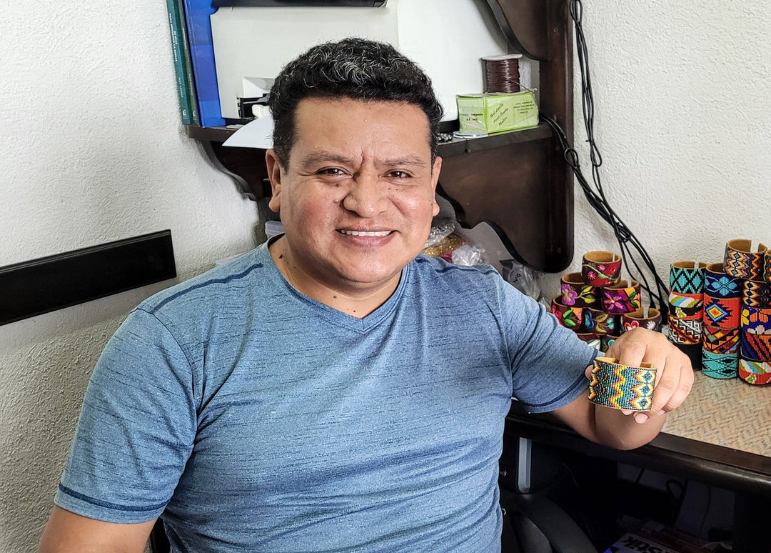 Beaded Leather and Suede Cuff Bracelet Handmade in Guatemala - Native Designs