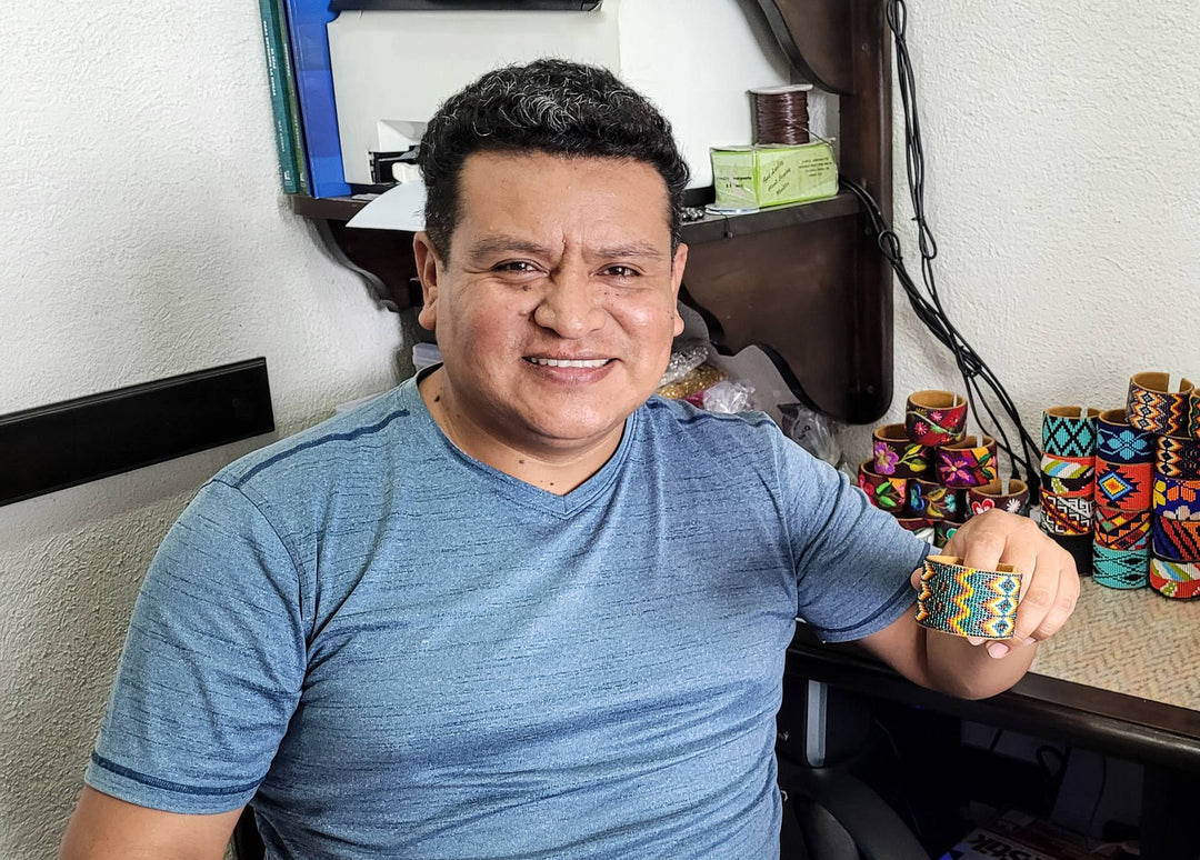 Geometric Glass Beaded Wrap Bracelet in Cool Palette - Geometric Tradition