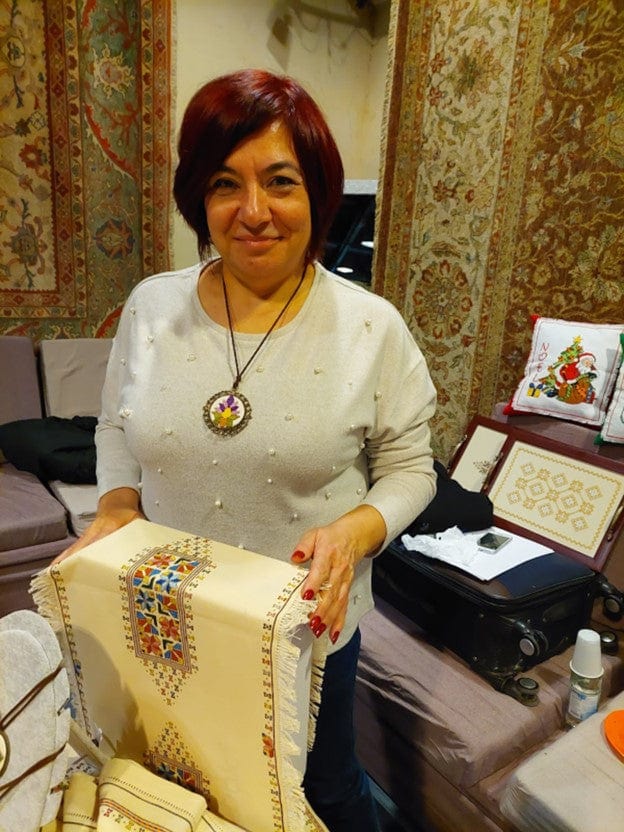 Handmade Wood Jewelry Box Topped by Cotton Embroidered Motif - Charming Lotus