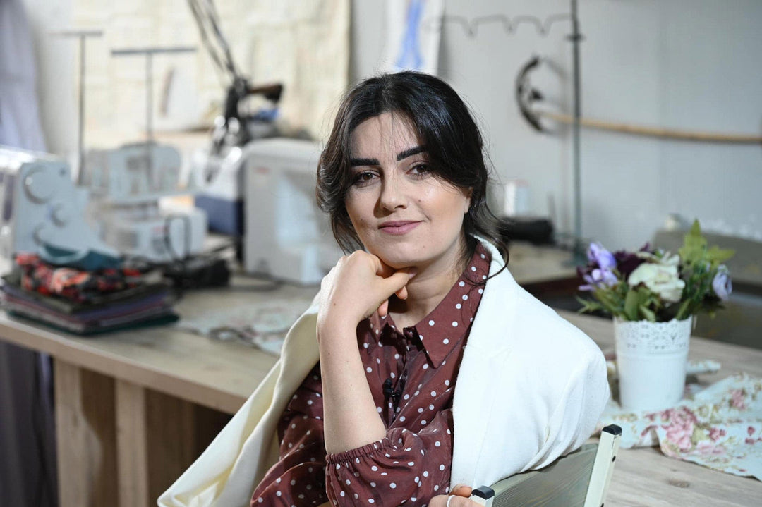 Hand-Painted Floral Blue and Golden Silk Scarf from Armenia - Flowers of Glory