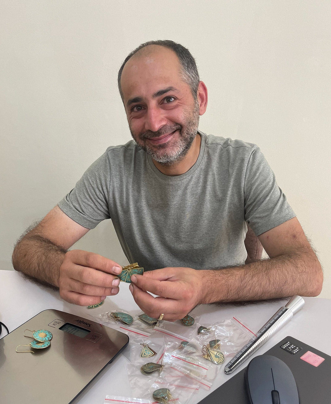 Brass Cuff Bracelet in Black with Traditional Armenian Motif - Black Rhombus Fantasy