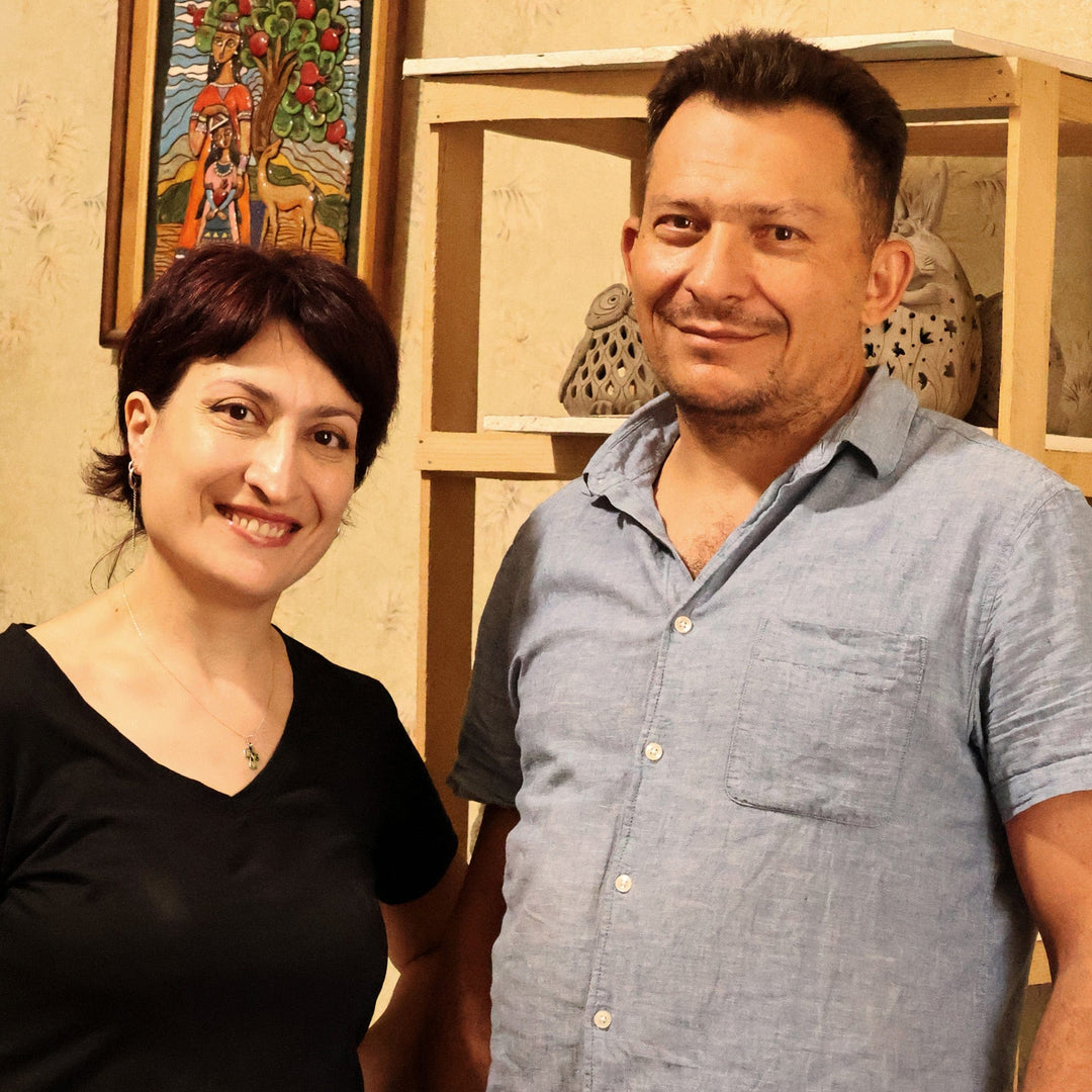 Traditional Cat and Music-Themed Ceramic Magnet from Armenia - Feline Emblem