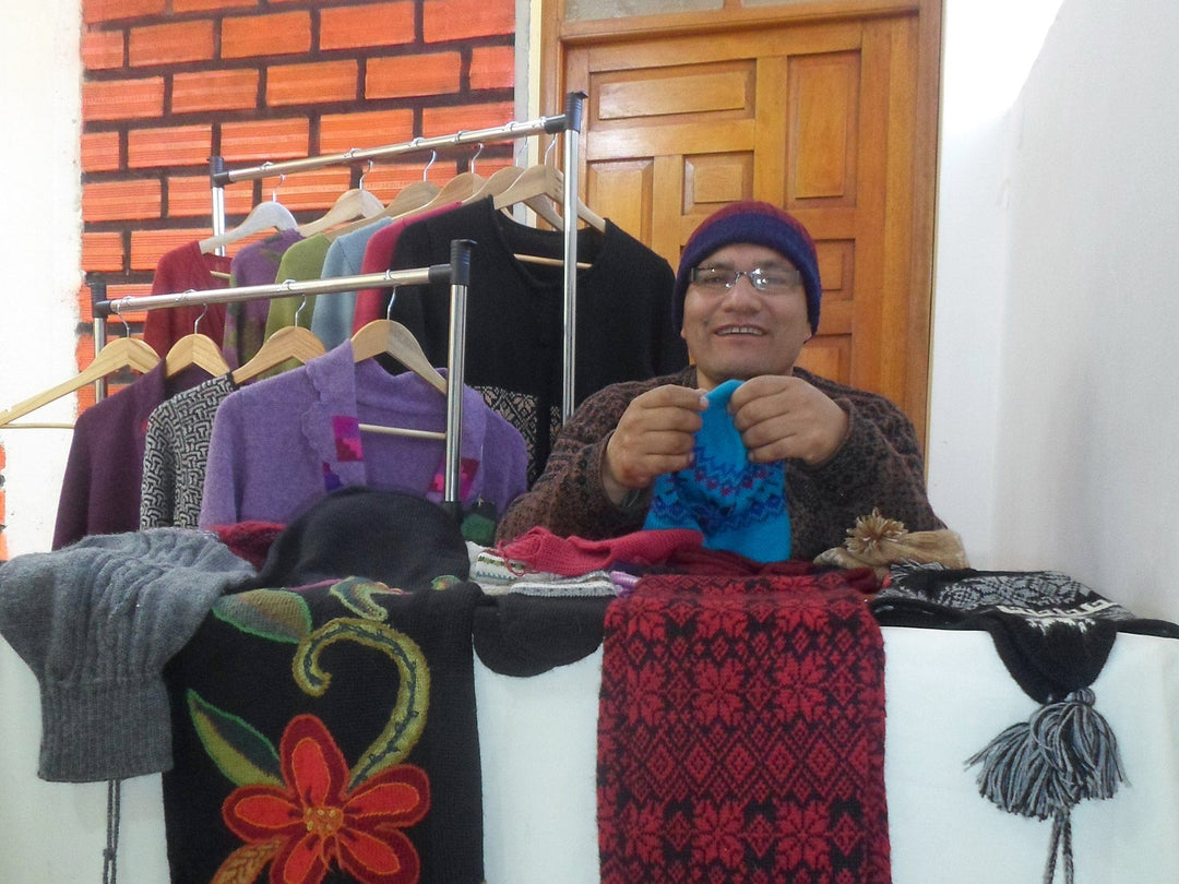 Traditional Knit Sage and Cyan 100% Alpaca Gloves from Peru - Memories of Espinar