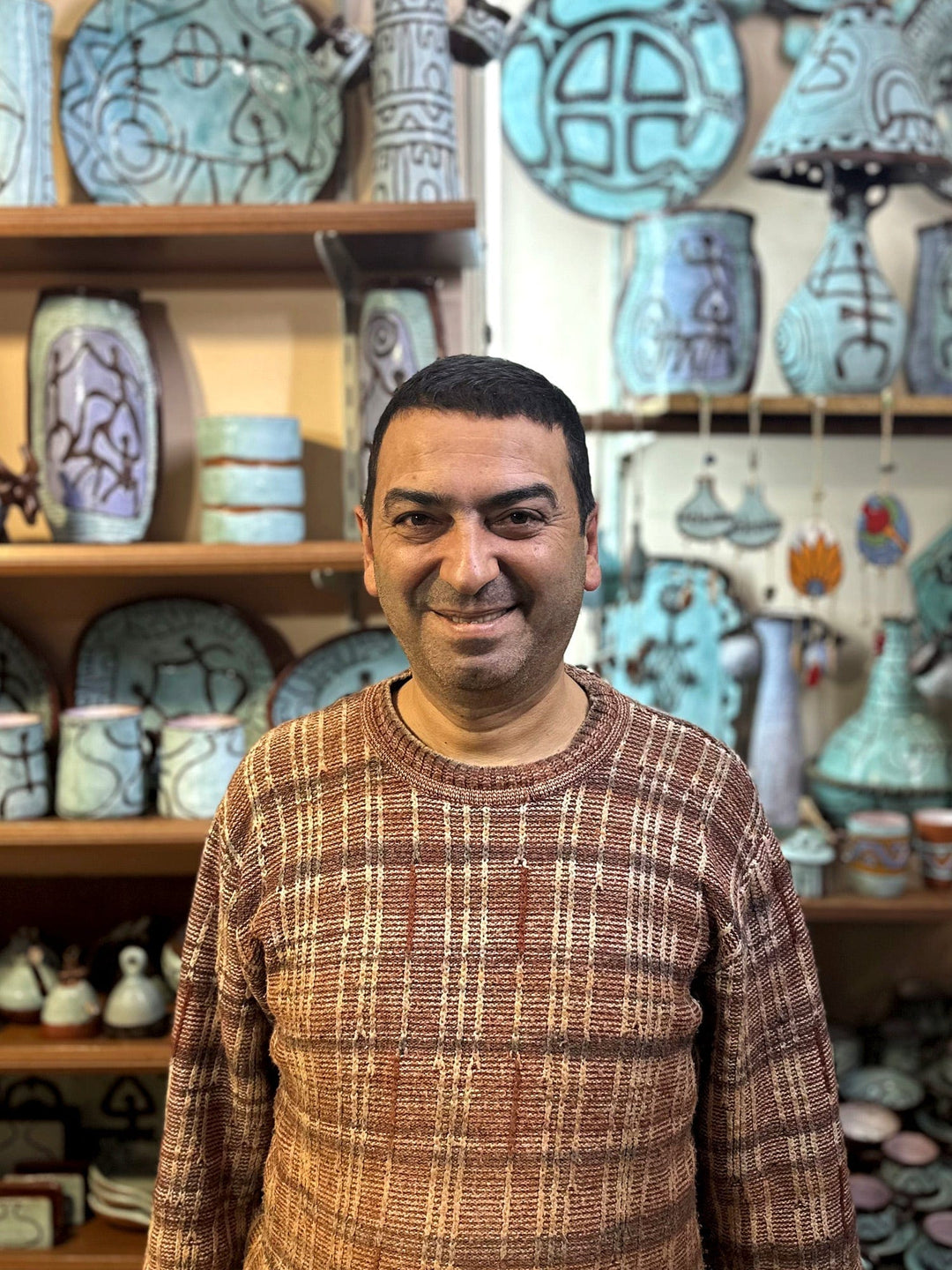 Warm-Toned Floral Ceramic Vase with Ancient Pictographs - Spring Style