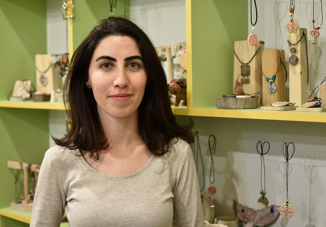 Hand-Painted Pomegranate-Shaped Ceramic Pendant Necklace - Pomegranate Bloom