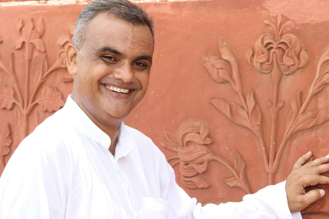 Marble Inlay Decorative Plate in Red and Orange from India - Bright Carousel