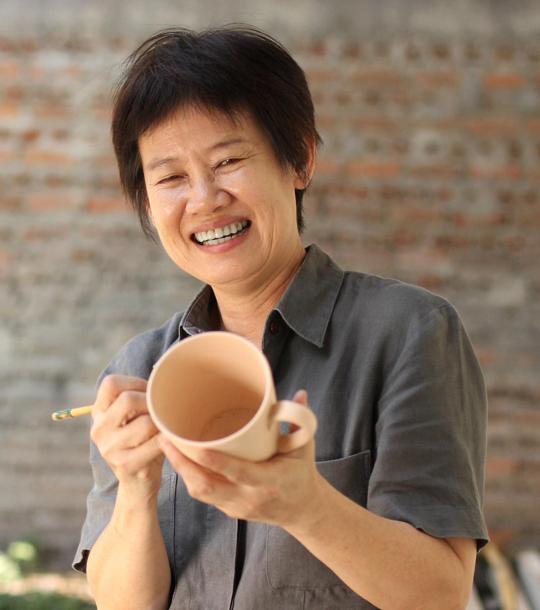 Crackle Finish Celadon Ceramic Bowl - Lotus Garden