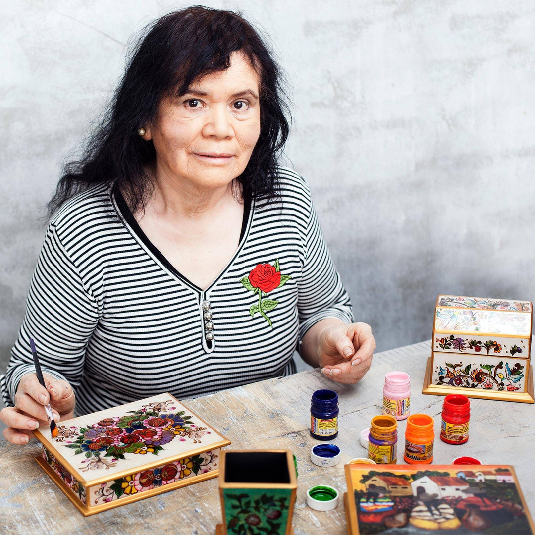 Reverse-Painted Glass Jewelry Box - Floral Dream