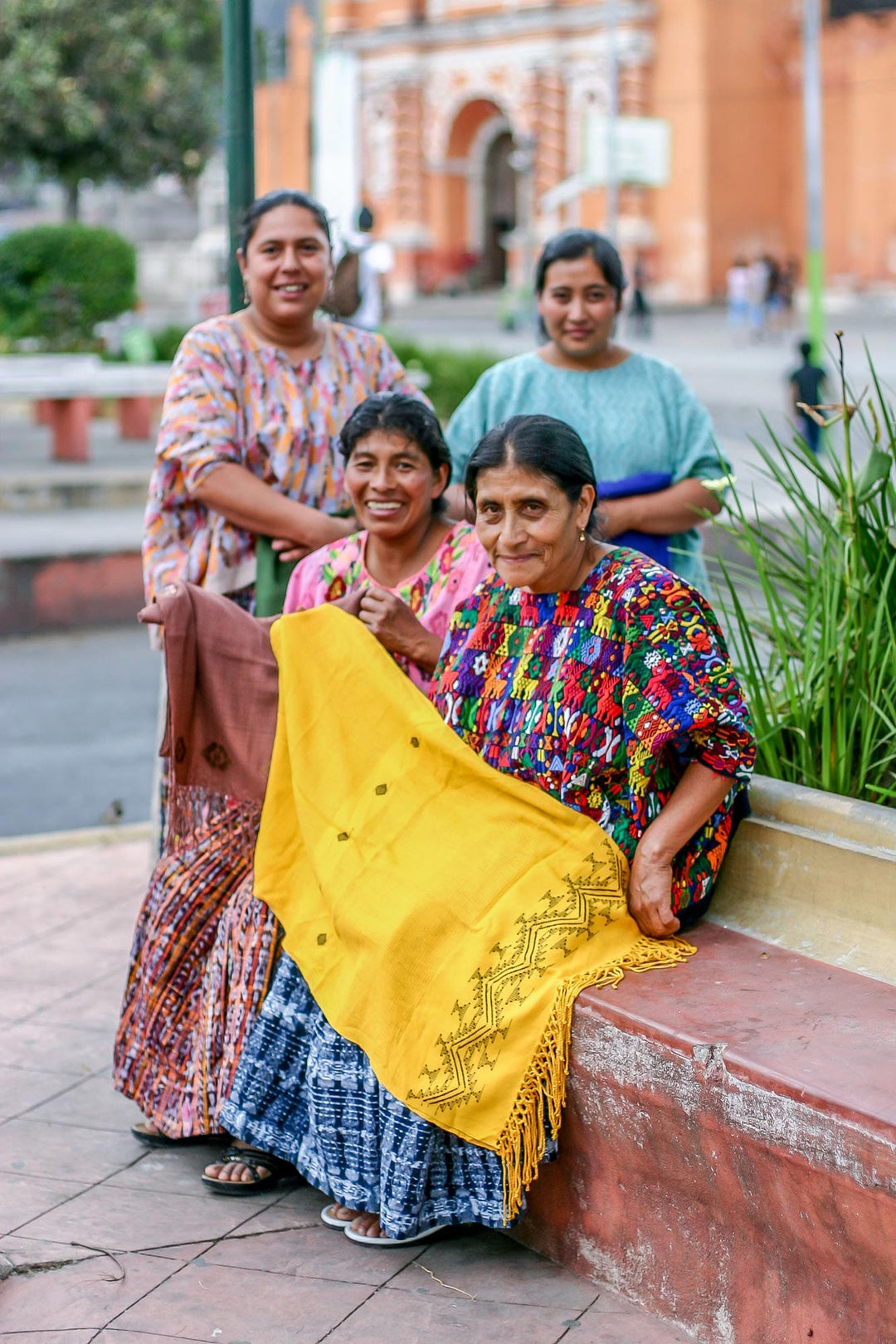 Unique Central American Embroidered Yellow Shawl - Hillside Lullaby