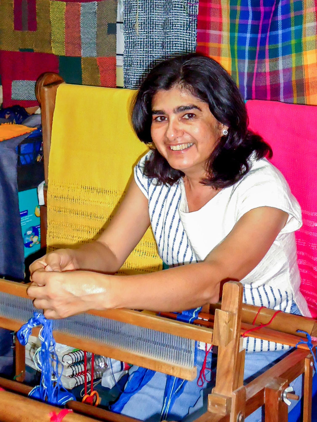 Pair of Handwoven Striped Cardinal Red Cotton Coasters - Red Fruits