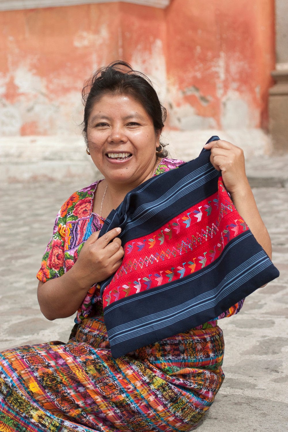 Handwoven Cotton Table Runner in Black from Guatemala - Beige Moon