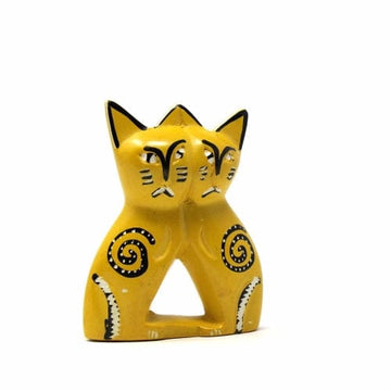 Handcrafted 4-inch Soapstone Cats Sculpture - Yellow