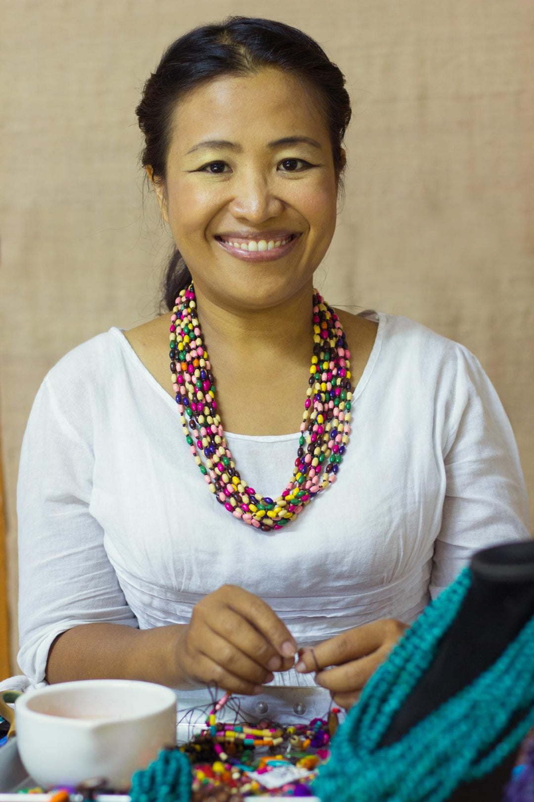 Blue Torsade Necklace Wood Beaded Jewelry - Mekong Belle