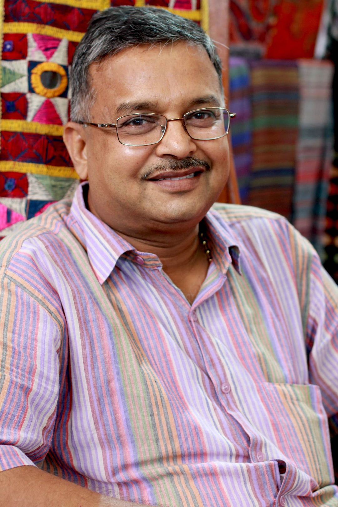 Floral Embroidered Cotton Stool from India - Rajasthani Mandala