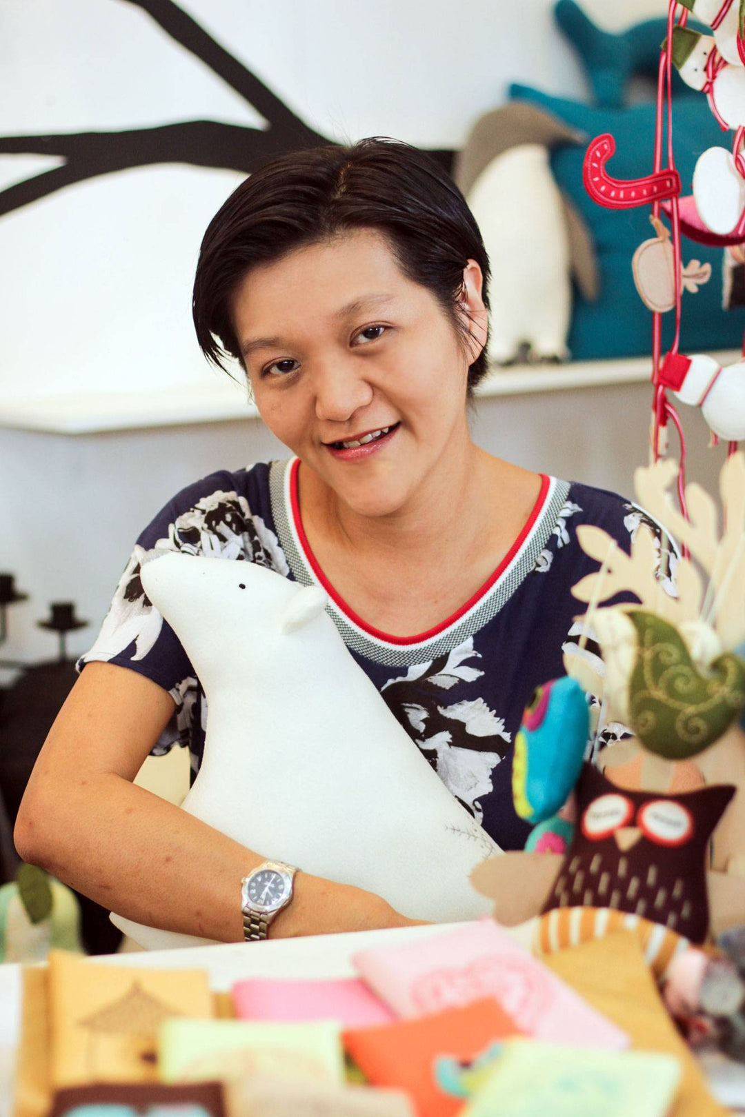 Felt Elephant Ornaments in Orange and Pink - Set of 2 - Napping Elephants