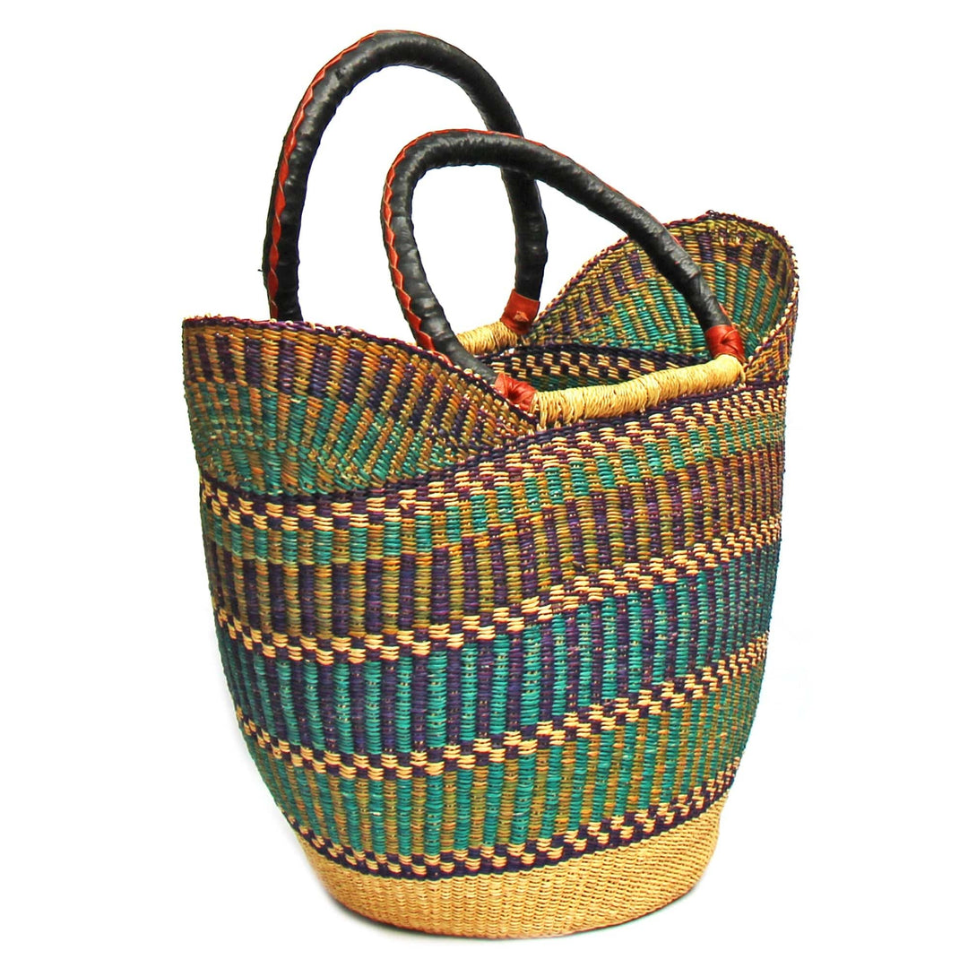 Large Bolga Tote with Leather Handles - Assorted