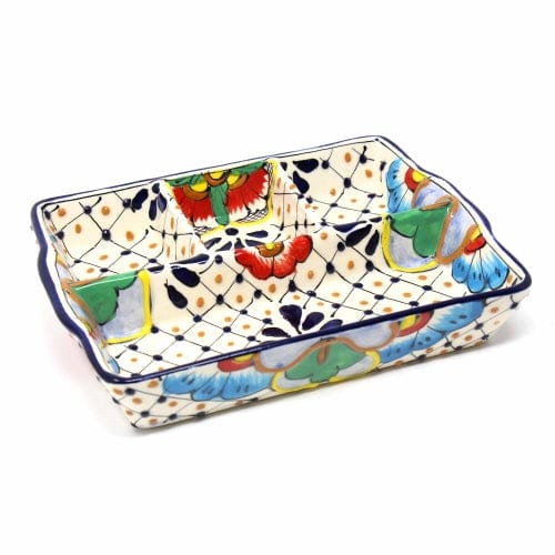 Handmade 9" Divided Platter - Dots & Flowers