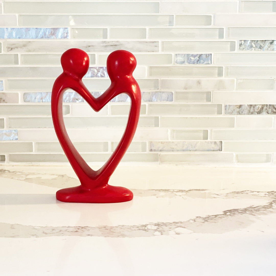 Handcrafted Soapstone Lover's Heart Sculpture - Red