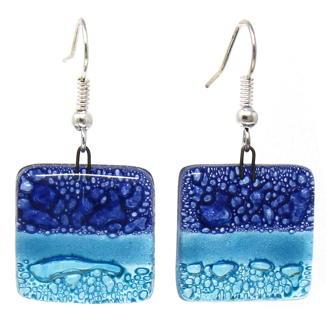 Square Glass Dangle Earrings - Blue Ocean