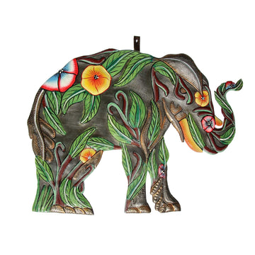 Hibiscus Elephant Metal Drum Art
