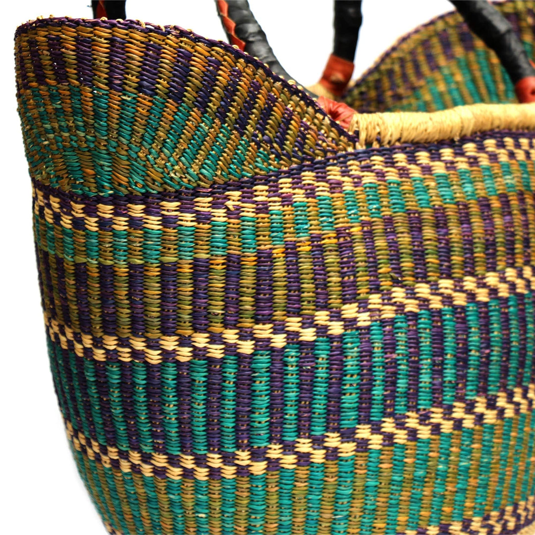 Large Bolga Tote with Leather Handles - Assorted