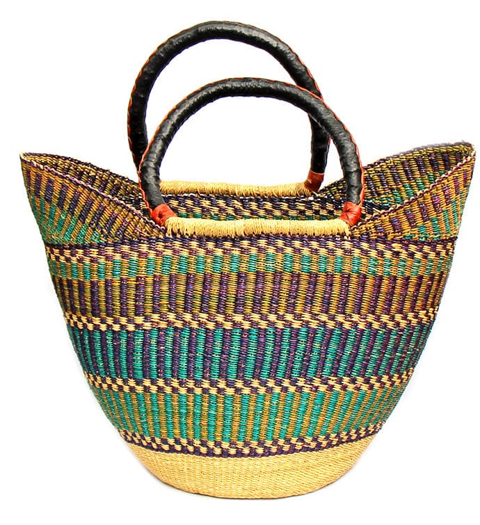Large Bolga Tote with Leather Handles - Assorted