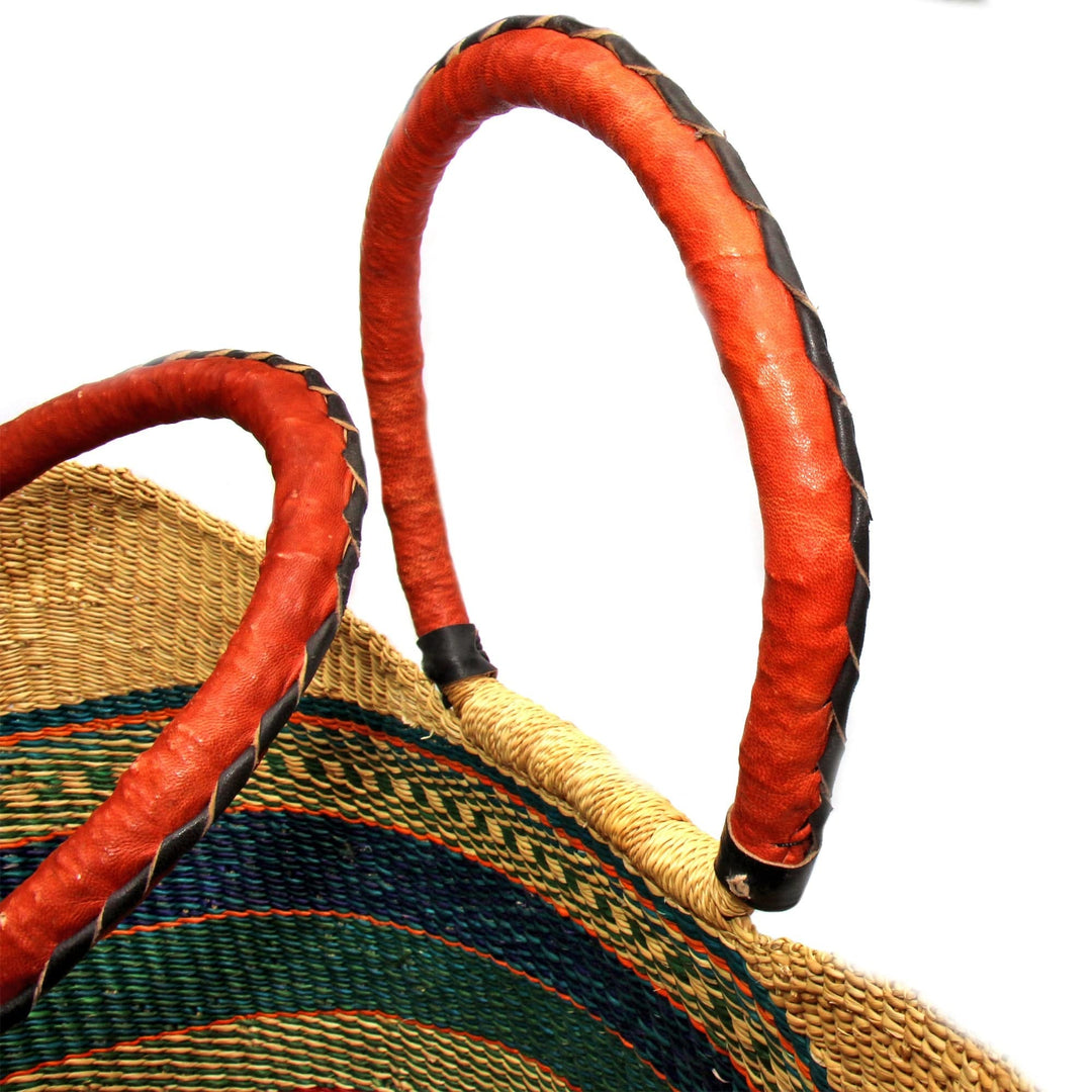 Large Bolga Tote with Leather Handles - Assorted