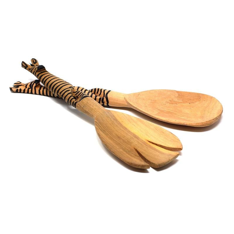 Hand-Carved Zebra Salad Tongs