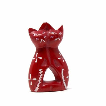 Handcrafted 4-inch Soapstone Cats Sculpture - Brick