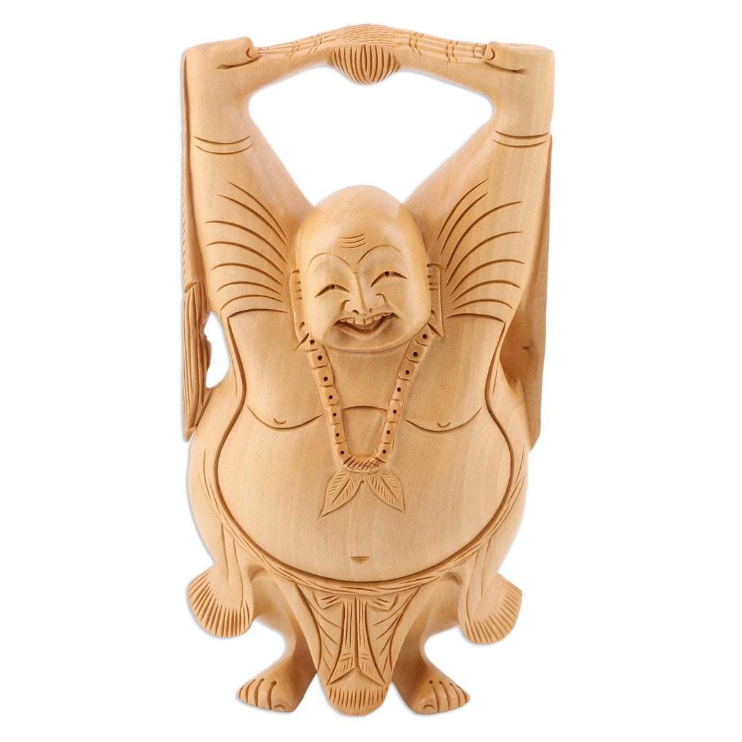 Indian Religious Wood Sculpture - Laughing Buddha