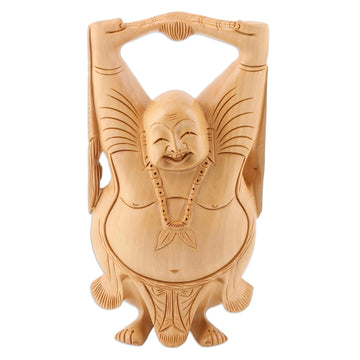 Indian Religious Wood Sculpture - Laughing Buddha