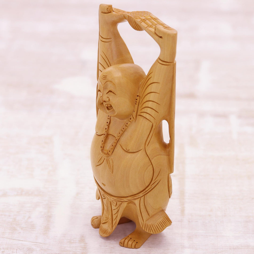 Indian Religious Wood Sculpture - Laughing Buddha