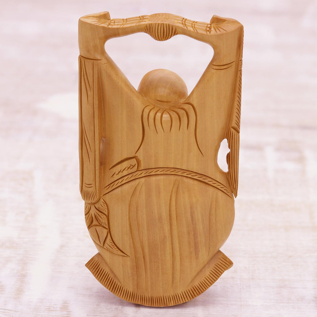 Indian Religious Wood Sculpture - Laughing Buddha