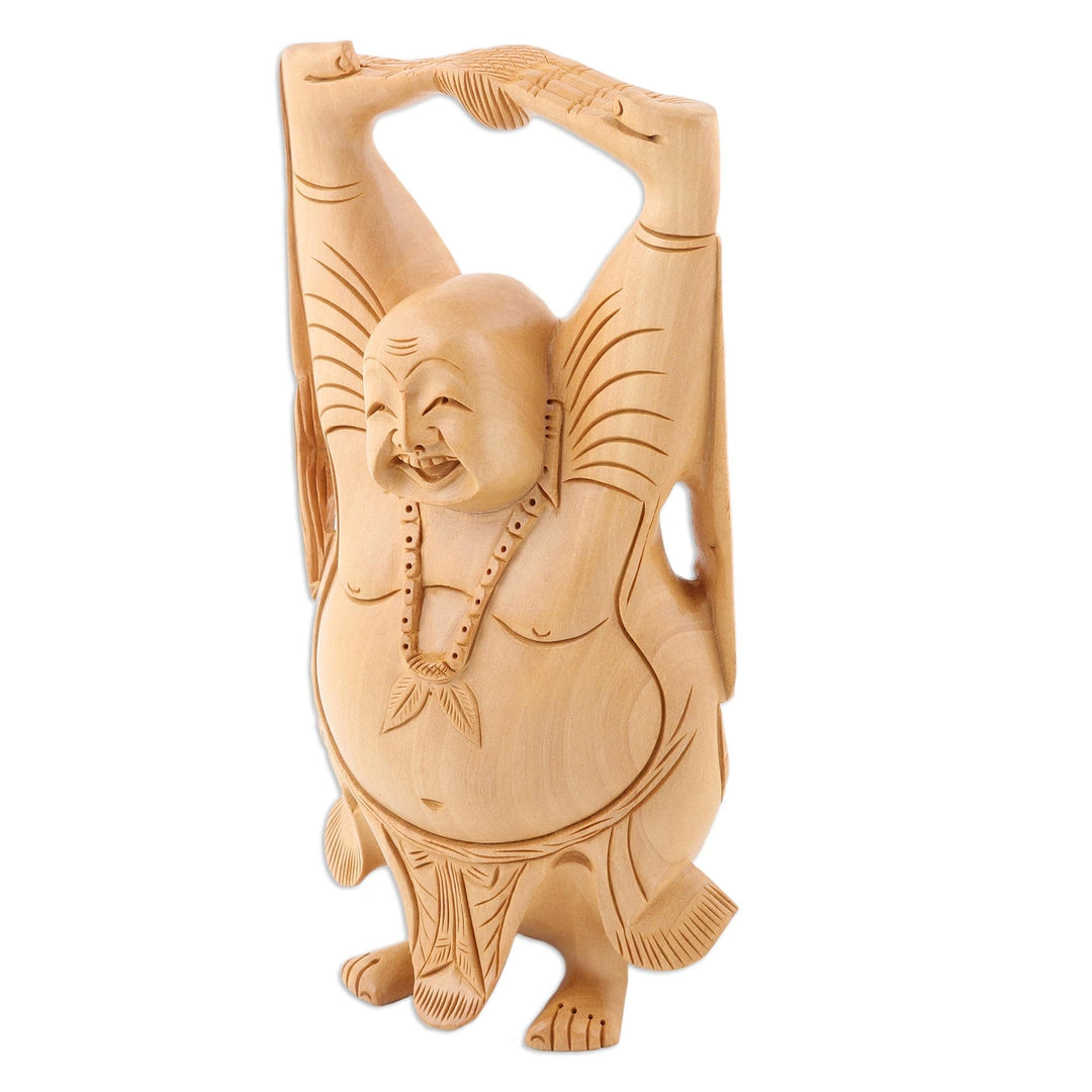 Indian Religious Wood Sculpture - Laughing Buddha