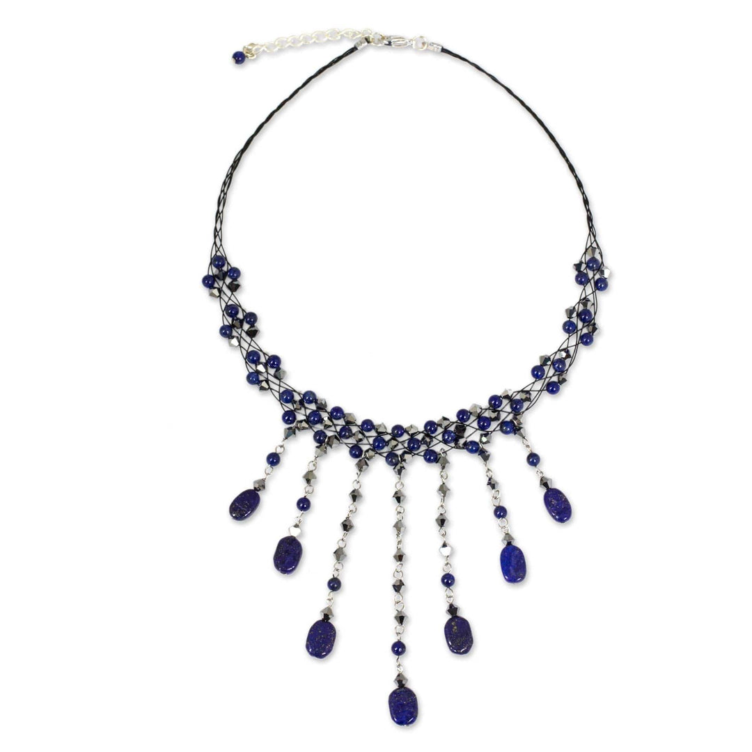 Hand Made Lapis Lazuli Waterfall Necklace - Rain Shower