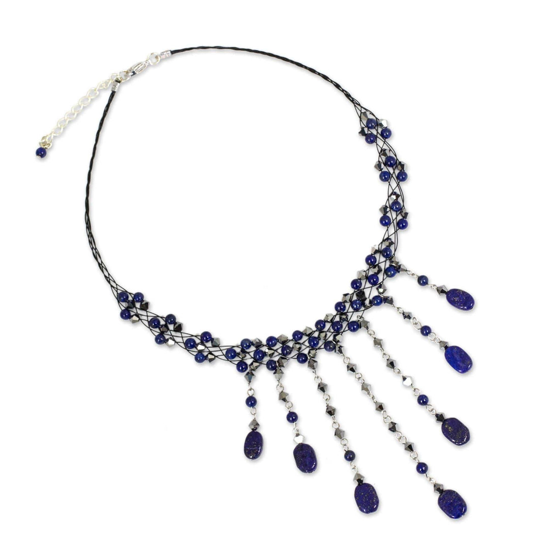 Hand Made Lapis Lazuli Waterfall Necklace - Rain Shower