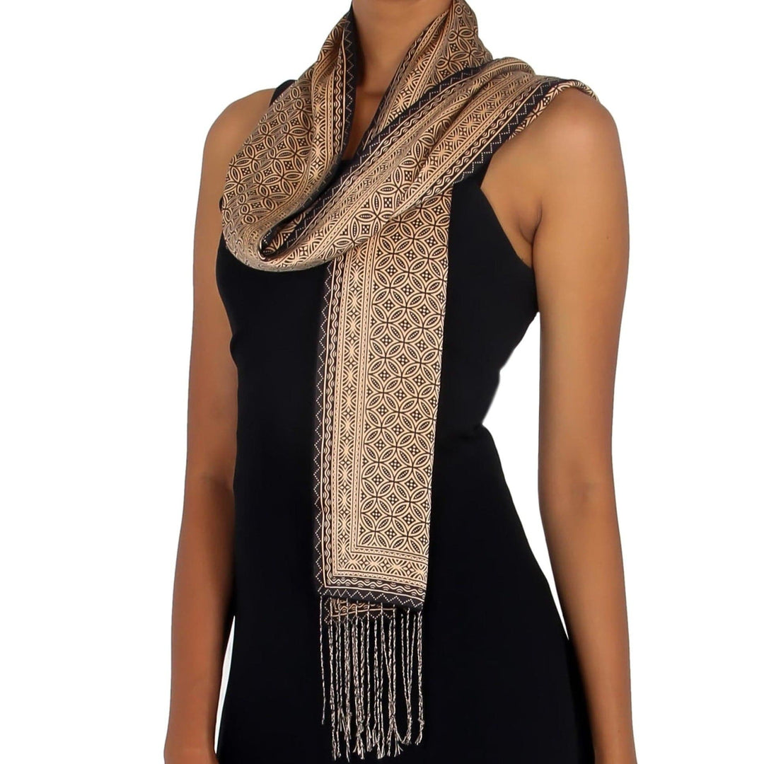 Batik Silk Patterned Scarf - Golden Rings