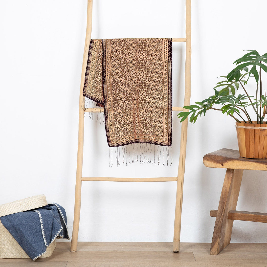 Batik Silk Patterned Scarf - Golden Rings