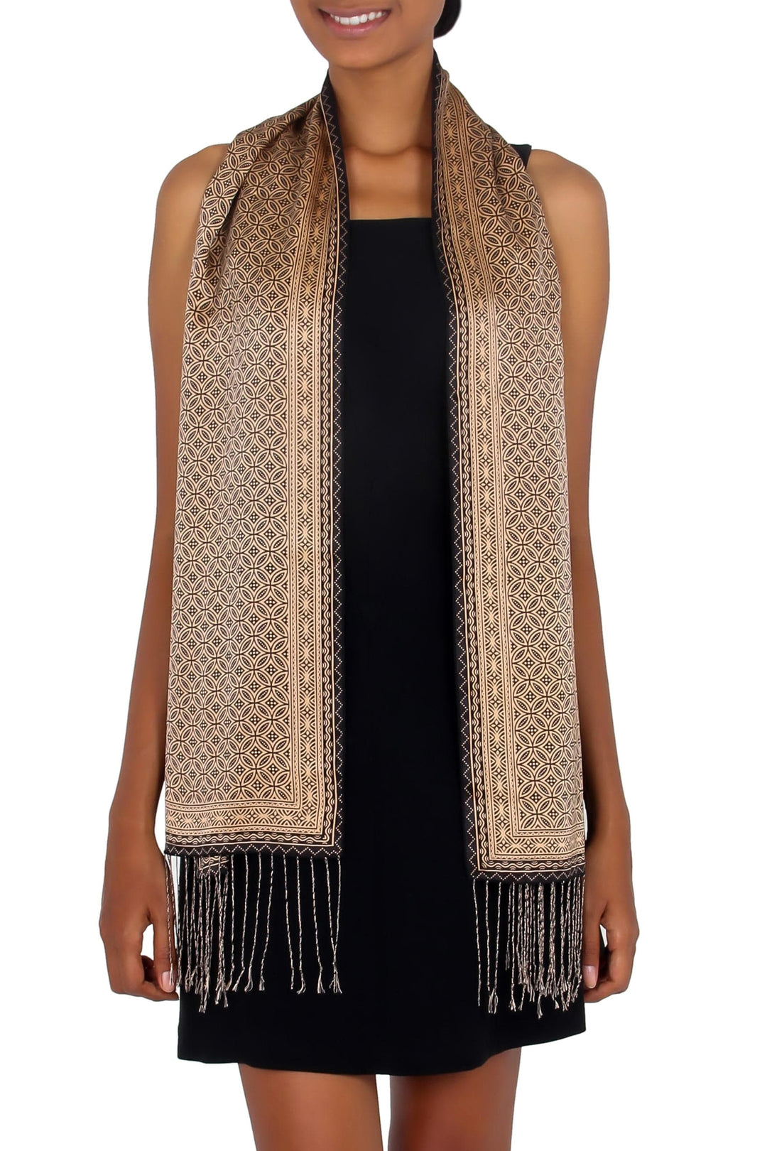 Batik Silk Patterned Scarf - Golden Rings